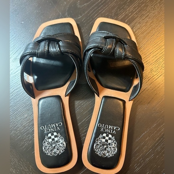 Vince Camuto Leather Slide Sandals Barcellen Black 7 - Picture 2 of 6